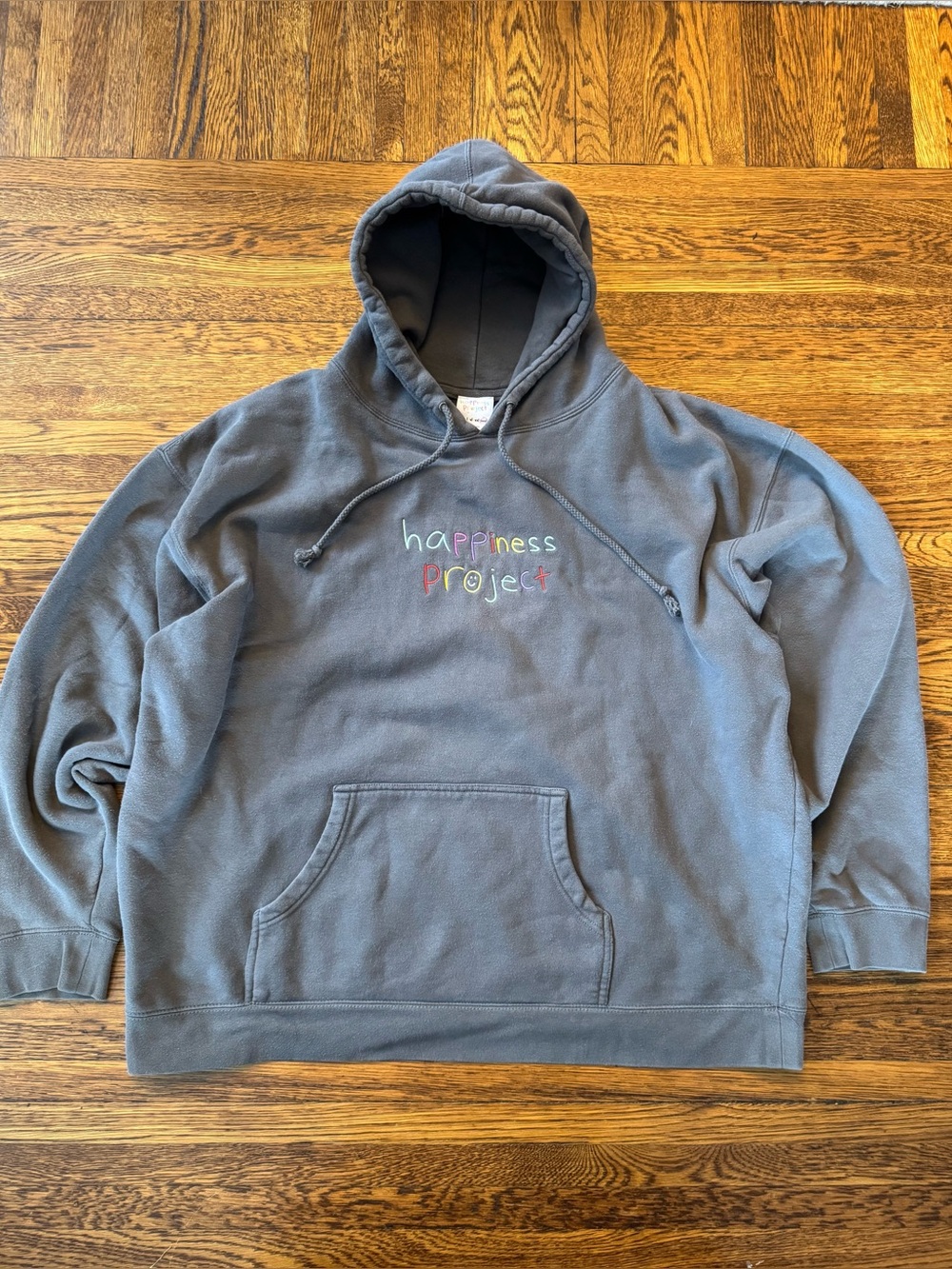 Happiness Project Gray Embroidered Hoodie